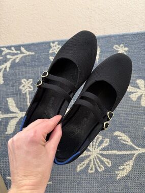 Rothy's Black Knit Mary Jane Flats with Double Heart Buckles